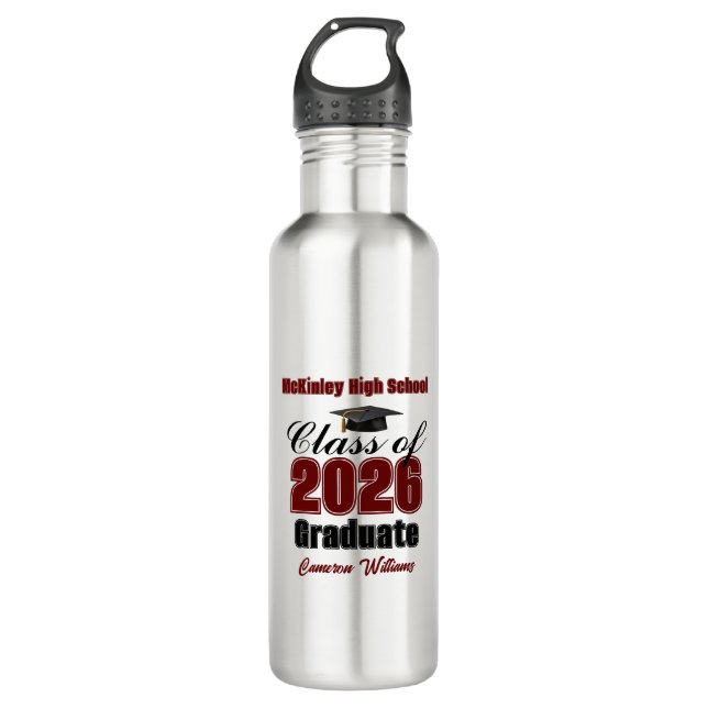 Botella De Agua Personalized Maroon Class of 2026 Graduation (Anverso)