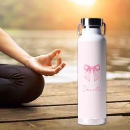 Botella De Agua Personalized Modern Elegant Pink Bow Name