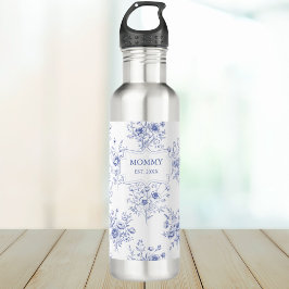 Botella De Agua Personalized Mothers Day Blue Flowers Floral