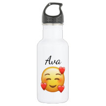 Personalized Name Water Bottle with Hearts Emoji
