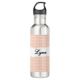 Botella De Agua Personalized Orange Gingham Pattern & Custom Name