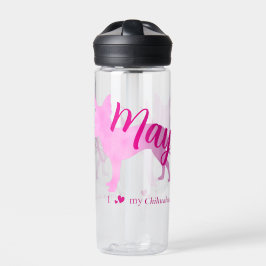 Botella De Agua Personalized Pastel Pink Chihuahua Water Bottle