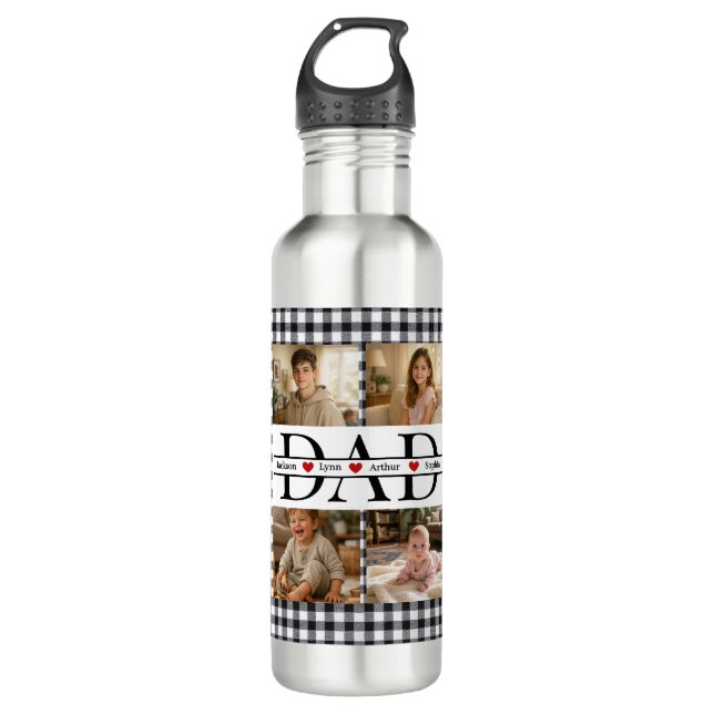 Botella De Agua Personalized Photo Collage & Kids' Names "DAD" (Anverso)