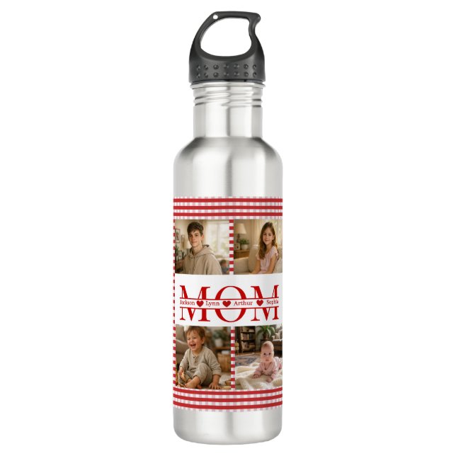 Botella De Agua Personalized Photo Collage Mom Heart & Kids Name (Anverso)