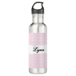 Botella De Agua Personalized Pink Gingham Pattern & Custom Name