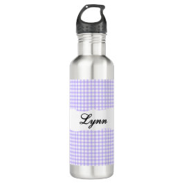 Botella De Agua Personalized Purple Gingham Pattern & Custom Name