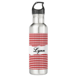 Botella De Agua Personalized Red Gingham Pattern & Custom Name