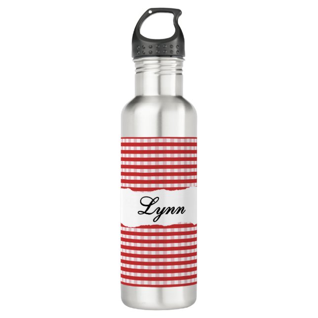 Botella De Agua Personalized Red Gingham Pattern & Custom Name (Anverso)