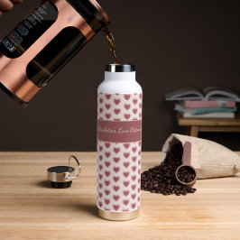 Botella De Agua Personalized Retro Hearts Pink Burgundy