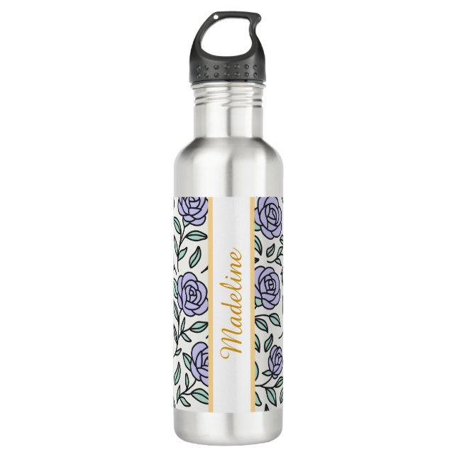 Botella De Agua Personalized Rose Girly Cute Garden Purple Vines (Anverso)