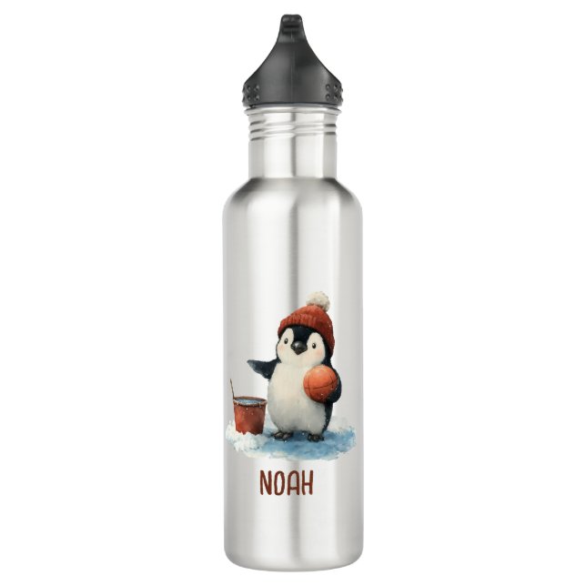 Botella De Agua Personalized Winter Penguin Basketball Kid (Derecha)