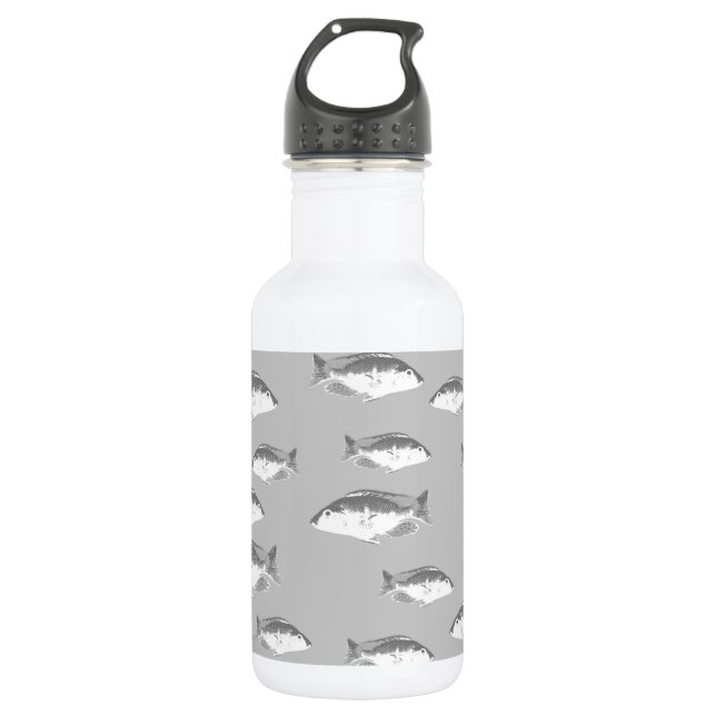 Botella De Agua Pescado gris monocromo (Anverso)