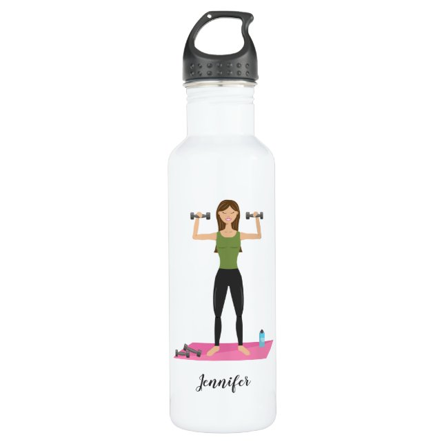 Botella De Agua Pesos de elevación de Chica y nombre personalizado (Anverso)