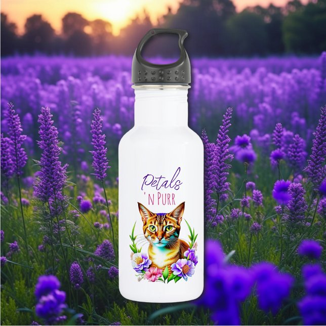 Botella De Agua Pétalos y flores de gato y Bonito puros (Subido por el creador)