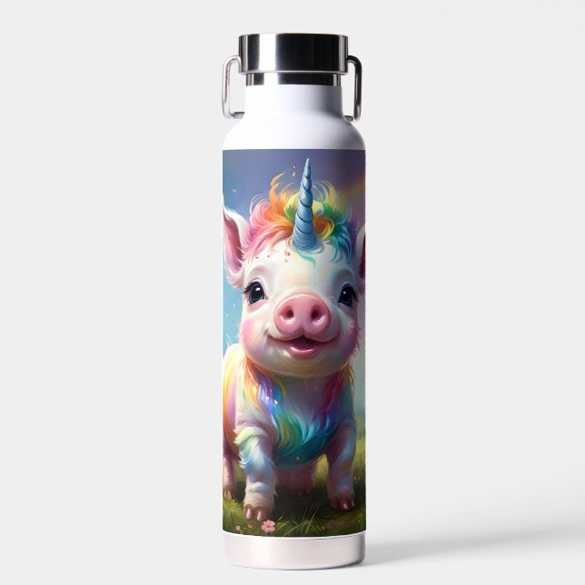 Botella De Agua "Pezuñas Mágicas: El Cerdo Unicornio Arcoíris" (Delantero)