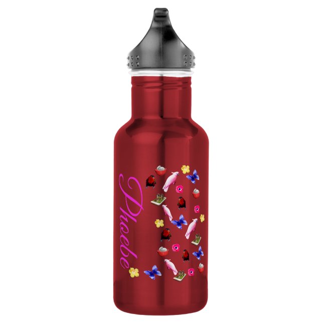 Botella De Agua Phoebe, Nombre, Con conejos y loros, (Derecha)