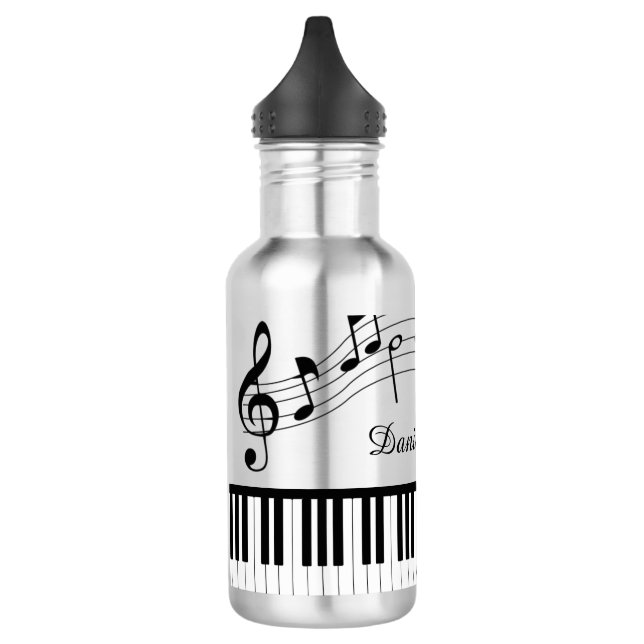 Botella De Agua Piano Music Notes Script Name Black White (Izquierda)