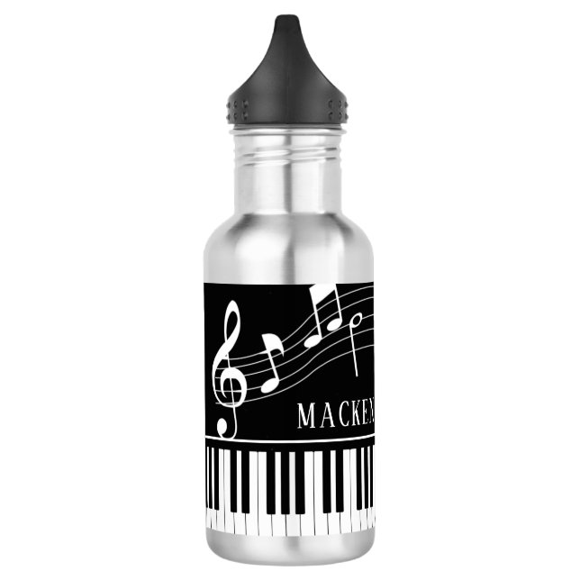 Botella De Agua Piano Music Notes Script Name Black White Staines (Izquierda)