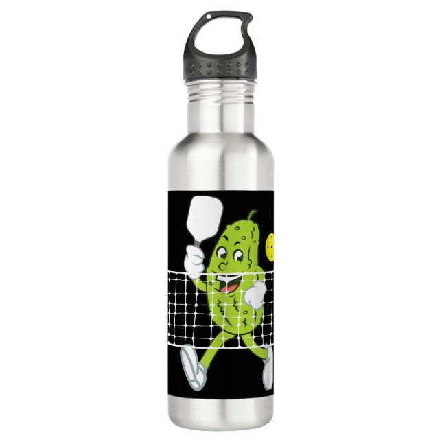 Botella De Agua Pickle Jugando Pickleball - Divertido Paddle (Anverso)