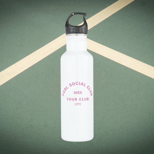 Botella De Agua Pickleball Escudo del club social rosado PKBL (Subido por el creador)