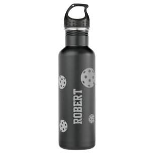 Botella De Agua Pickleball Nombre personalizado Gris negro
