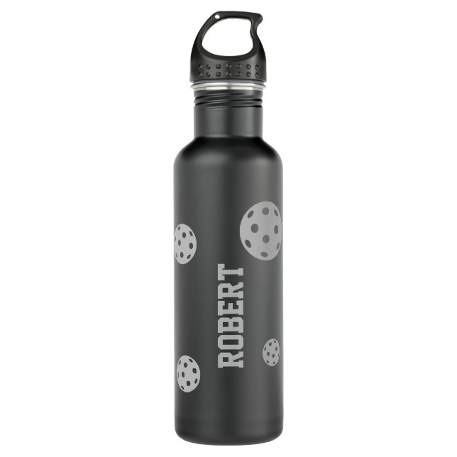Botella De Agua Pickleball Nombre personalizado Gris negro (Anverso)