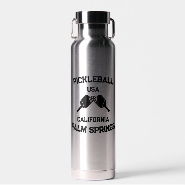 Botella De Agua Pickleball Paddle Palm Springs Personalizado de Ca (Delantero)