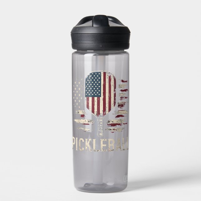 Botella De Agua Pickleball Player US Flag Retro Paddleball (Delante)