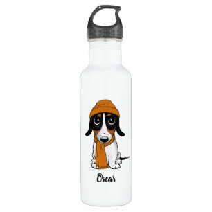 Botella De Agua Piebald Dachshund   Hipster Dog con texto Personal