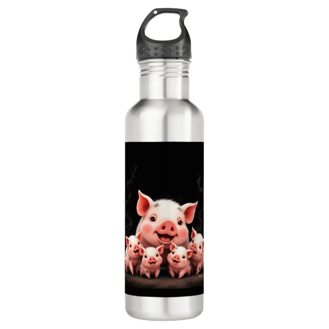 Botella De Agua Pig Artwork – Mother Pig & Piglets (Anverso)