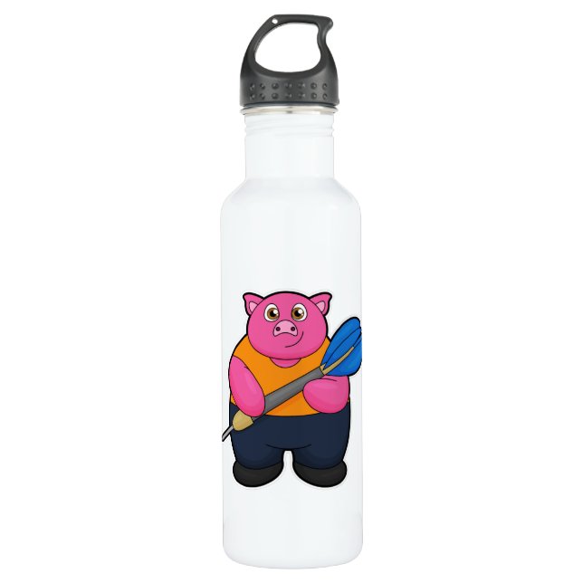 Botella De Agua Pig como jugador de Dart con Darts (Anverso)