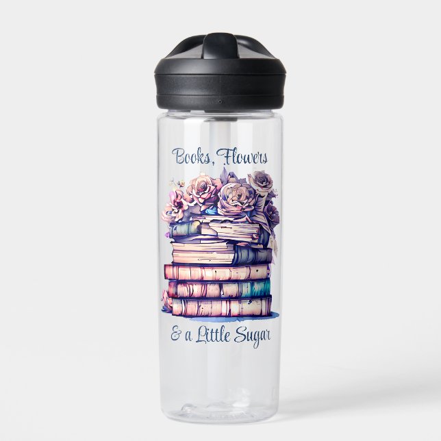 Botella De Agua Pila antigua de libros y Rosas de la época bonito (Delante)
