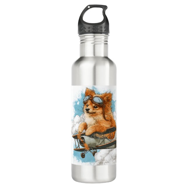 Botella De Agua Pilot Pomeranian � Flying Ace Dog (Anverso)