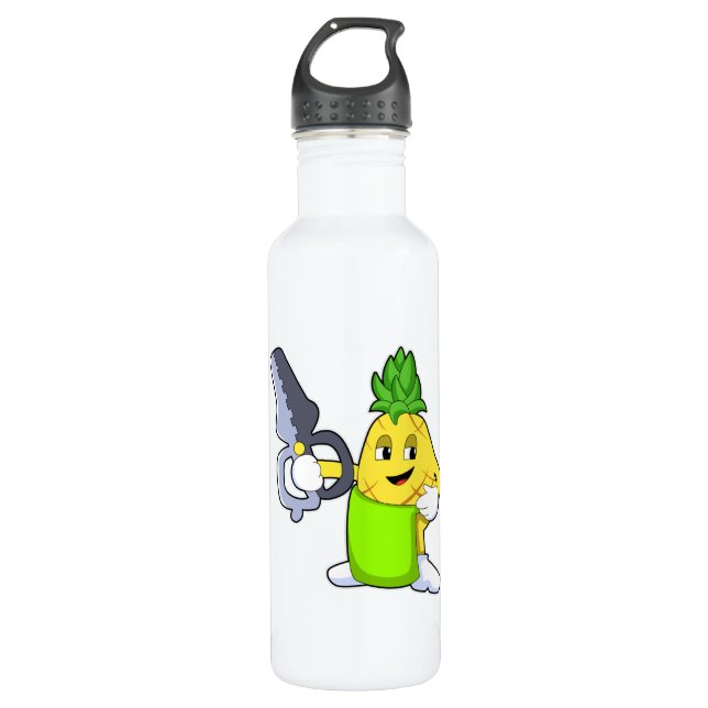 Botella De Agua Piña como peluquero con tijeras y Razor (Anverso)
