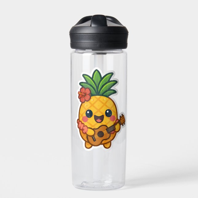 Botella De Agua Piña Kawaii sonriente - Tropical (Delante)