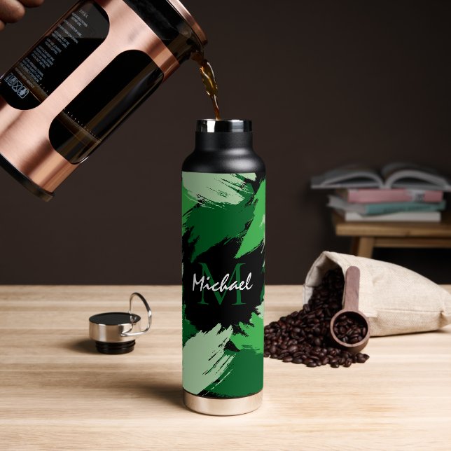 Botella De Agua Pinceles de color verde con monograma (Café)