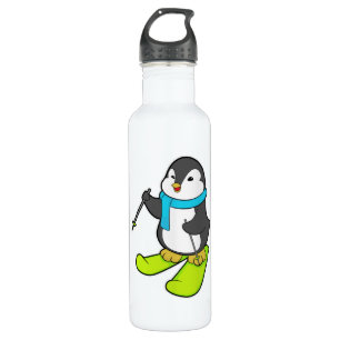 Botella De Agua Pingüino como esquiador con esquí