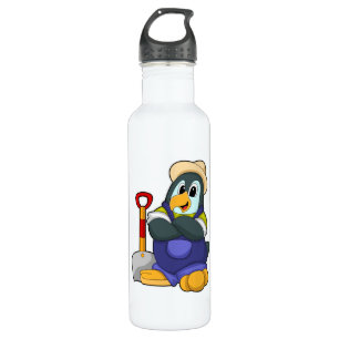 Botella De Agua Pingüino como granjero con pala
