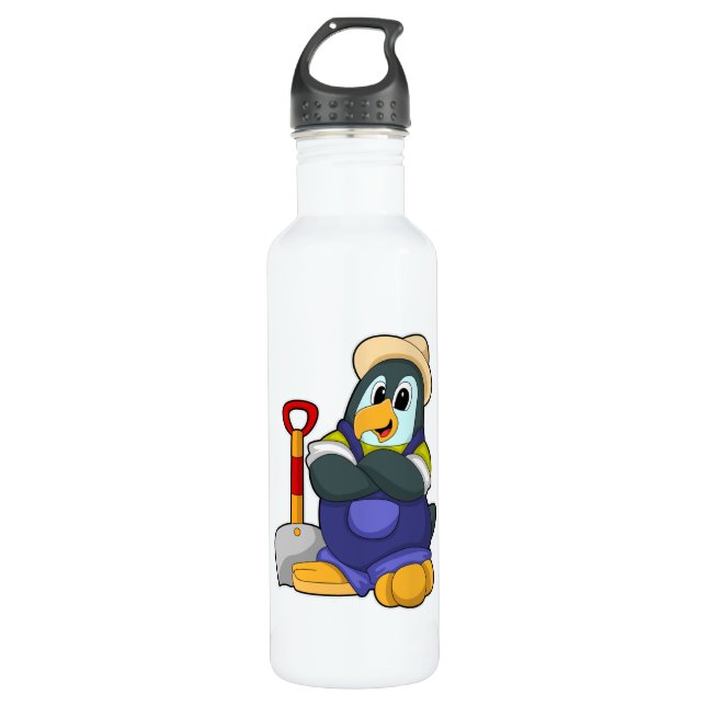 Botella De Agua Pingüino como granjero con pala (Anverso)