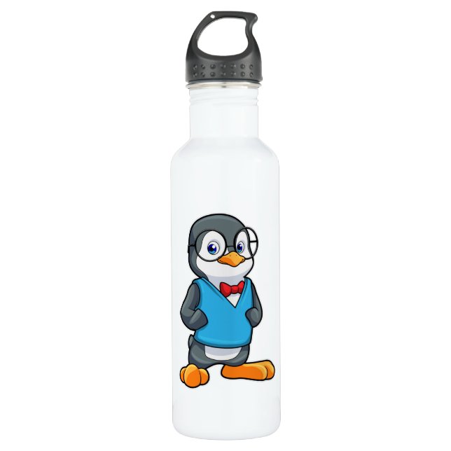 Botella De Agua Pingüino como nervioso con gafas (Anverso)