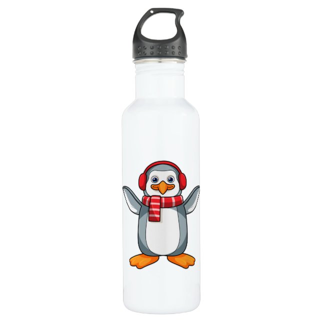 Botella De Agua Pingüino con bufanda y audífono (Anverso)