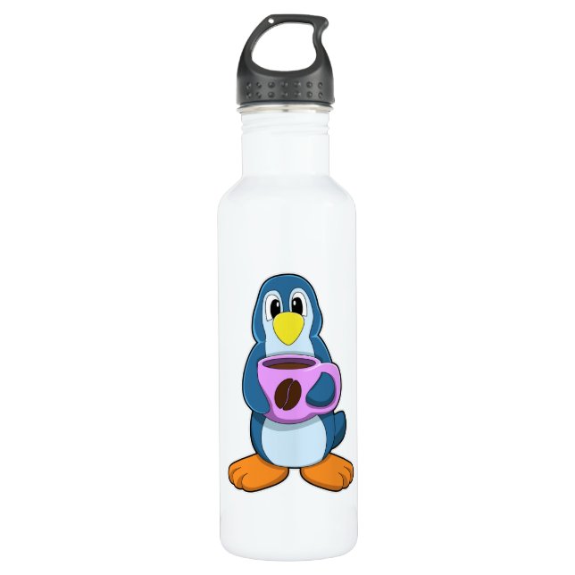 Botella De Agua Pingüino con Copa de Café (Anverso)