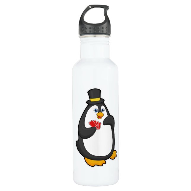 Botella De Agua Pingüino con Gorra en Poker con tarjetas de Poker (Anverso)