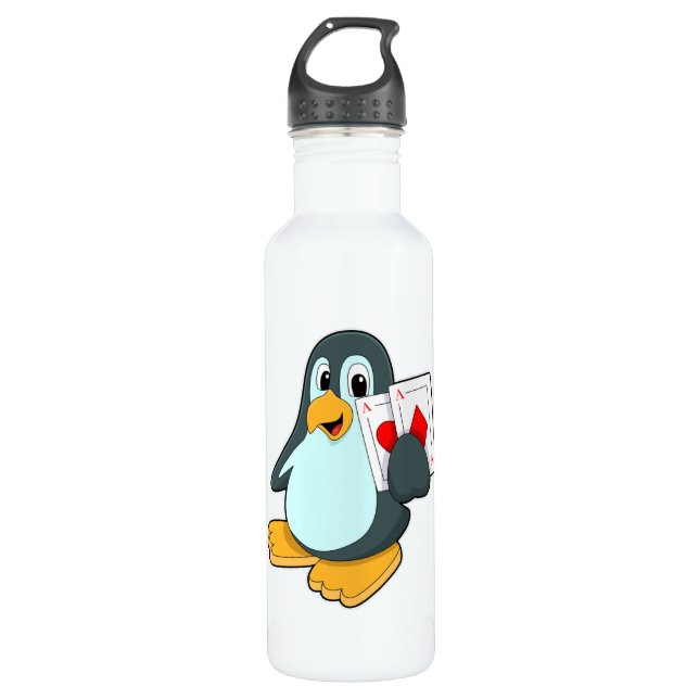 Botella De Agua Pingüino con tarjetas de póker (Anverso)