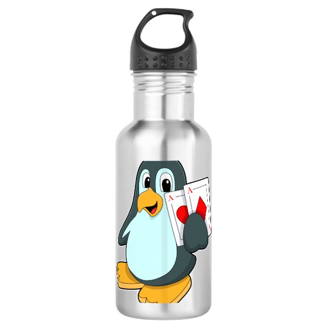 Botella De Agua Pingüino con tarjetas de póker (Anverso)