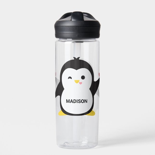 Botella De Agua Pingüino de nombre personalizado (Delante)