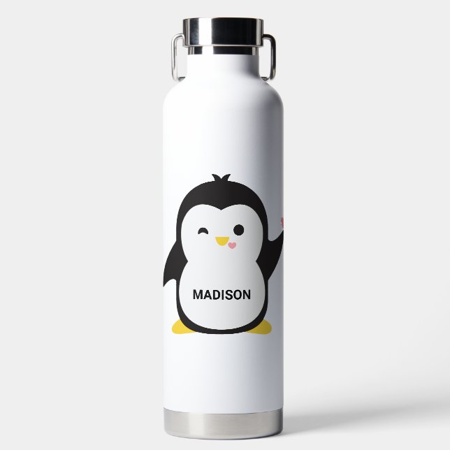 Botella De Agua Pingüino de nombre personalizado (Delantero)