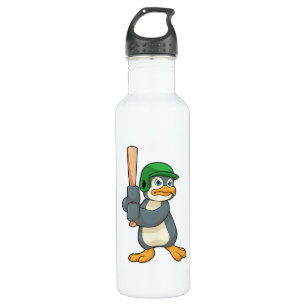 Botella De Agua Pingüino en béisbol con bate de béisbol y casco