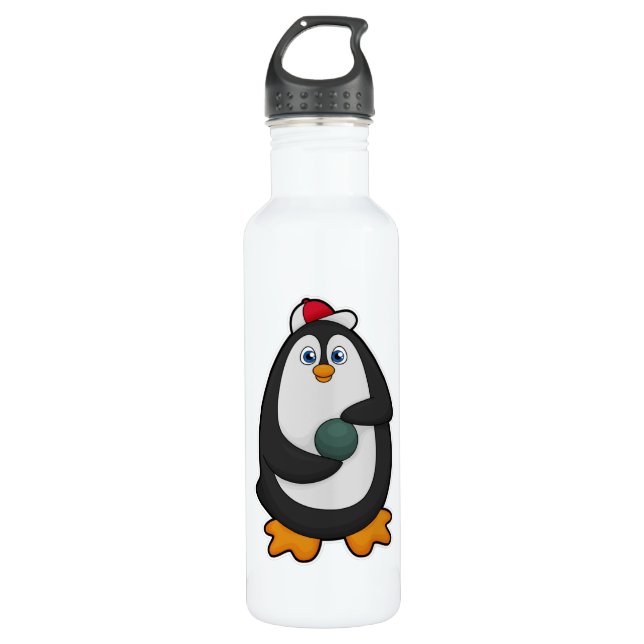 Botella De Agua Pingüino en el Bowling con bolas (Anverso)