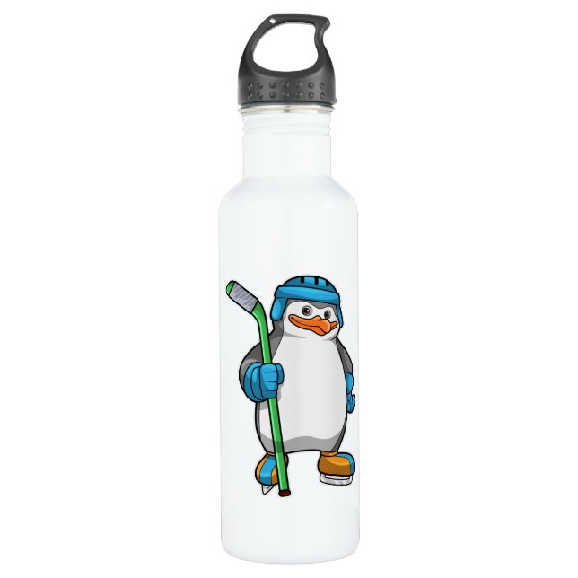 Botella De Agua Pingüino en hockey sobre hielo con bastón de hocke (Anverso)